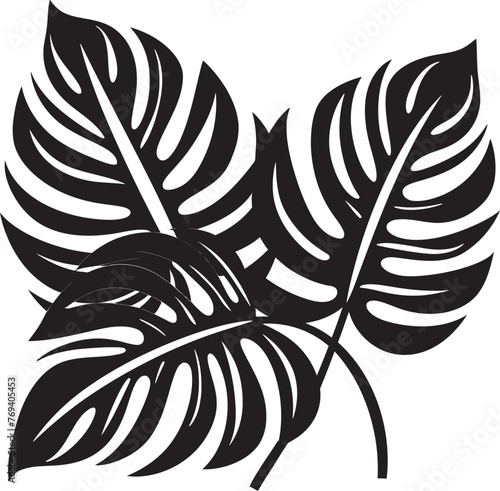 Exotic Bliss Large Tropical Leaves, Black Emblem Design Jungle Serenity Grand Leaves with Iconic Black Logo
