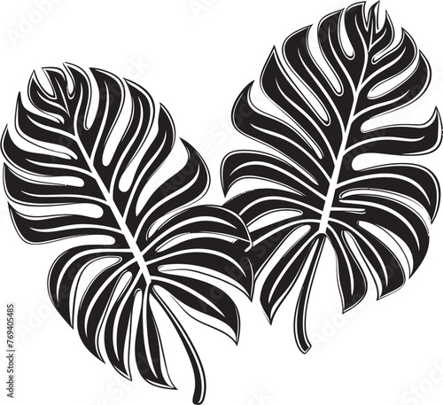 Exotic Oasis Grand Tropical Foliage, Vector Design Jungle Luxe Large Tropical Leaves, Black Emblematic Icon