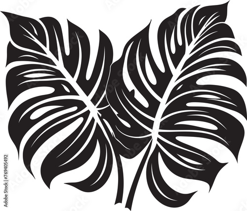 Jungle Luxe Large Tropical Leaves, Black Emblematic Icon Tropical Beauty Oversized Leaves with Iconic Vector Logo