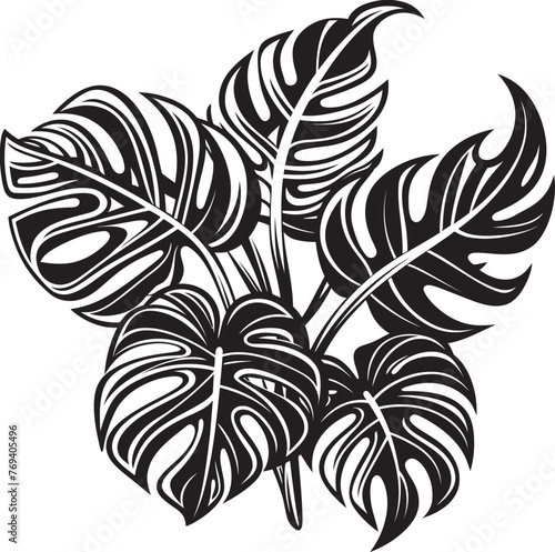 Tropical Harmony Grand Foliage, Iconic Black Emblem Exotic Panorama Large Tropical Leaves, Vector Icon