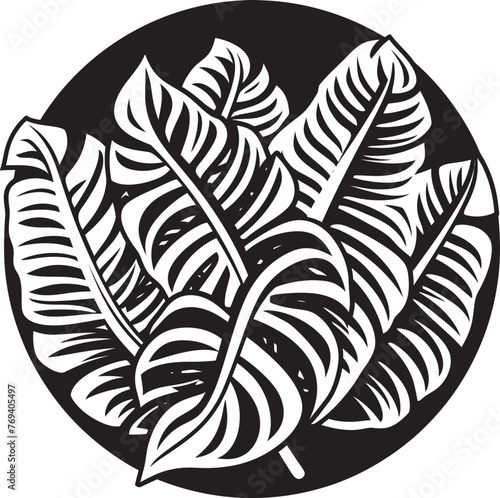 Tropical Bliss Large Foliage, Emblematic Vector Exotic Canopy Grand Tropical Leaves, Black Emblem
