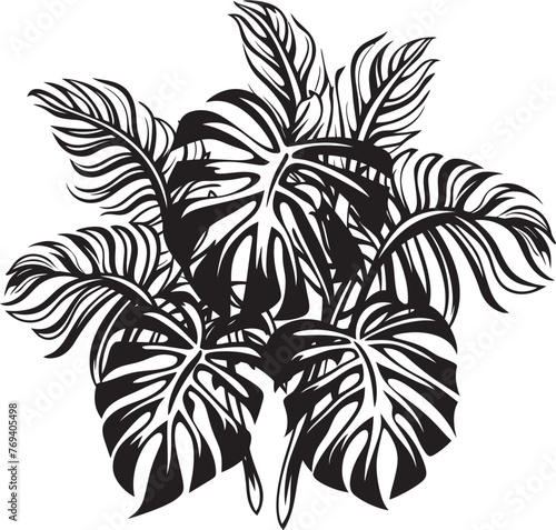 Jungle Opulence Oversized Foliage, Black Emblem Design Tropical Retreat Large Leaves with Iconic Vector Symbol