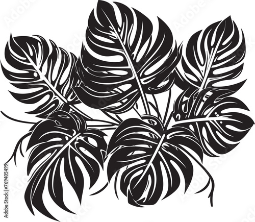 Palm Bliss Oversized Tropical Leaves, Black Icon Design Tropical Bliss Large Foliage, Emblematic Vector