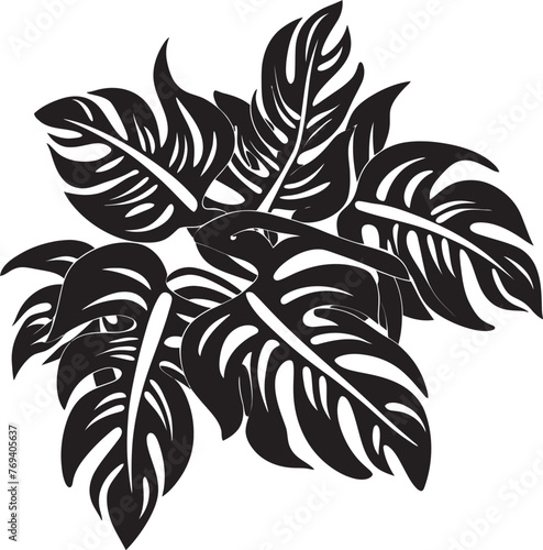 Exotic Foliage Finery Large Tropical Leaves, Black Icon Tropical Leaf Tapestry Grand Leaves with Iconic Vector Logo
