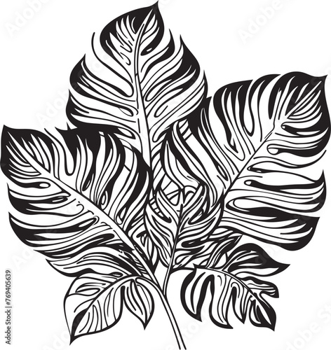 Jungle Tranquility Large Tropical Leaves, Black Vector Symbol Tropical Panache Grand Foliage, Iconic Black Logo