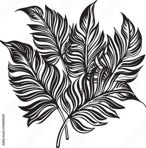 Tropical Leaf Ensemble Oversized Leaves, Vector Logo Design Rainforest Radiance Large Tropical Leaves, Black Vector Symbol