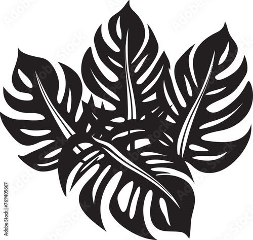 Exotic Leaf Extravaganza Large Tropical Foliage, Black Icon Jungle Canopy Majesty Grand Leaves, Vector Emblem Design