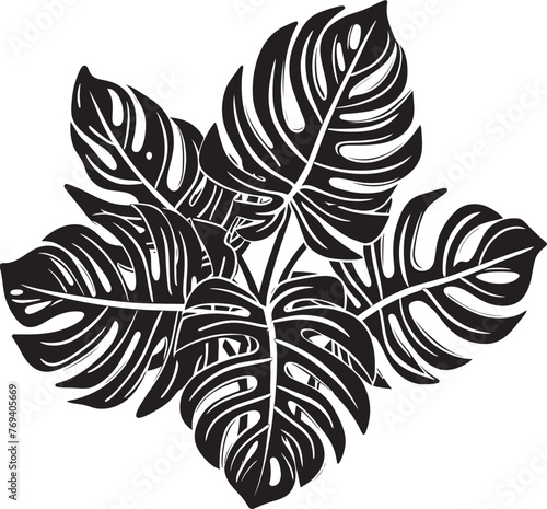 Tropical Leaf Tapestry Big Leaves with Emblematic Logo Exotic Leaf Extravaganza Large Tropical Foliage, Black Icon
