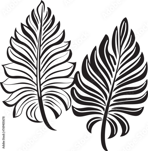 Palm Canopy Paradise Oversized Tropical Leaves, Emblematic Icon Tropical Leaf Luxe Large Foliage, Black Emblem Design
