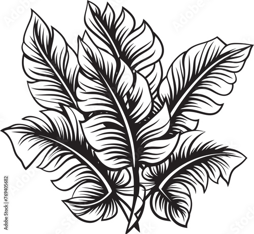 Tropical Leaf Oasis Large Leaves, Black Vector Logo Palm Canopy Paradise Oversized Tropical Leaves, Emblematic Icon