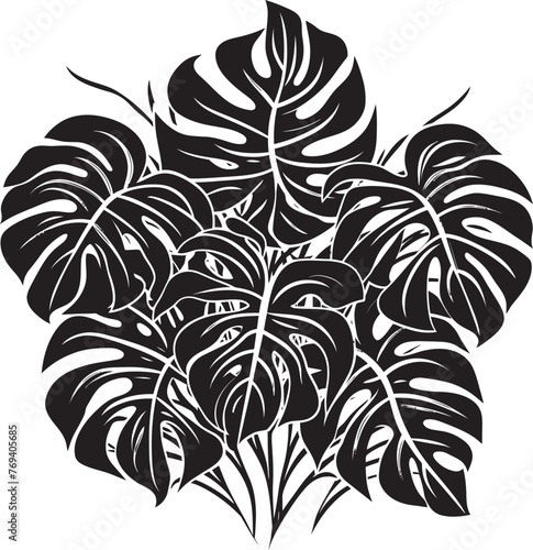 Tropical Leaf Luxe Large Foliage, Black Emblem Design Rainforest Retreat Grand Tropical Leaves, Vector Icon
