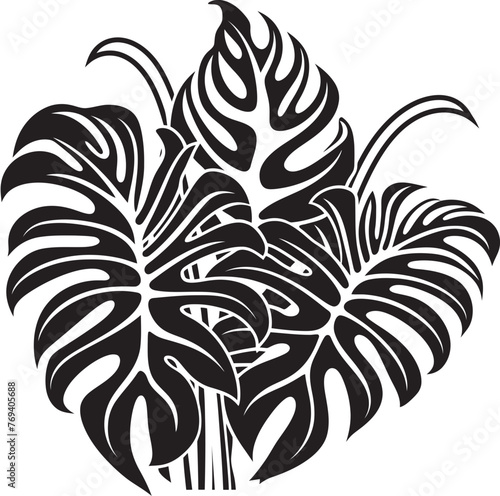 Tropical Leaf Ensemble Large Leaves, Black Vector Symbol Exotic Leaf Elegance Oversized Tropical Foliage, Iconic Logo