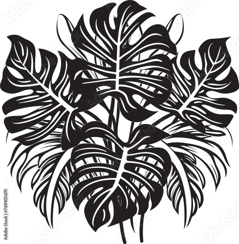Rainforest Retreat Grand Tropical Leaves, Vector Icon Tropical Leaf Ensemble Large Leaves, Black Vector Symbol