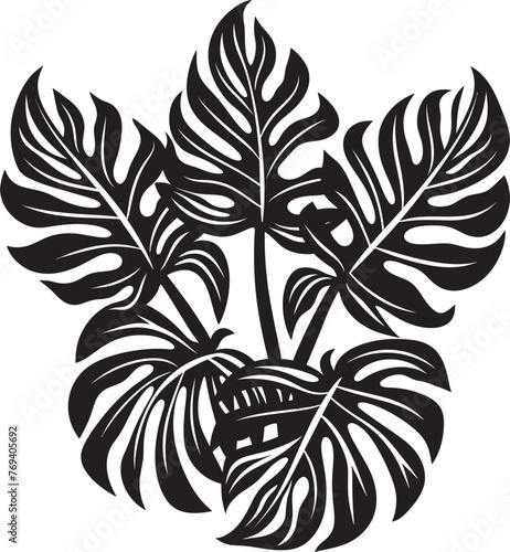 Tropical Leaf Symphony Grand Tropical Foliage, Vector Icon Palm Canopy Prestige Large Leaves, Black Vector Logo