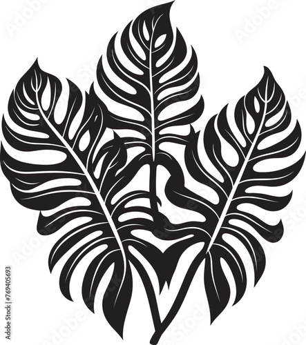 Jungle Canopy Chic Large Leaves, Black Emblem Design Tropical Leaf Symphony Grand Tropical Foliage, Vector Icon