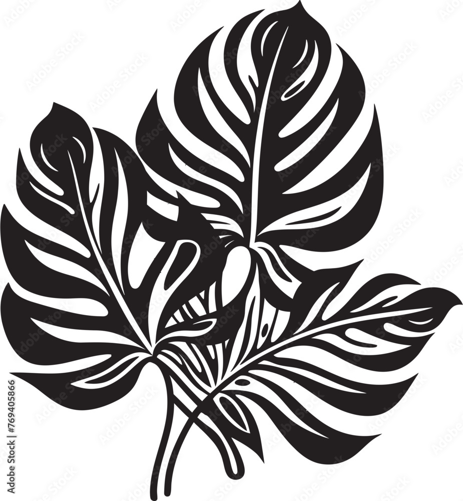 Tropical Leaf Elegance Large Tropical Leaves, Black Icon Rainforest Radiance Grand Leaves, Vector Emblem Design Tropical Leaf Elegance Large Tropical Leaves, Black Icon Rainforest Radiance Grand Leaves, Vector Emblem Design