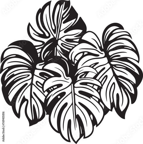 Exotic Leaf Extravaganza Oversized Foliage, Emblematic Icon Jungle Canopy Majesty Large Tropical Leaves, Black Symbol