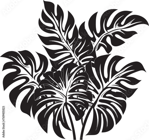 Jungle Canopy Majesty Large Tropical Leaves, Black Symbol Tropical Leaf Symphony Grand Leaves, Vector Logo Design