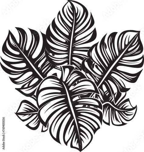 Tropical Leaf Symphony Grand Leaves, Vector Logo Design Palm Canopy Prestige Large Tropical Foliage, Black Icon