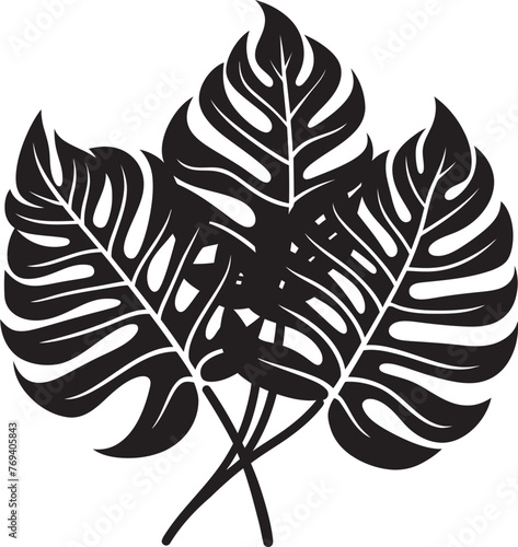 Palm Paradise Panache Large Tropical Leaves, Black Vector Symbol Tropical Wilderness Wonder Oversized Leaves and Emblematic Logo