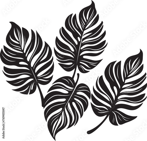 Tropical Leaf Oasis Oversized Leaves, Iconic Vector Emblem Exotic Leaf Luxe Large Foliage, Black Emblematic Symbol