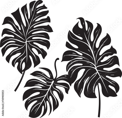 Jungle Canopy Chic Grand Tropical Leaves, Vector Icon Design Tropical Leaf Grandeur Large Leaves, Black Vector Emblem