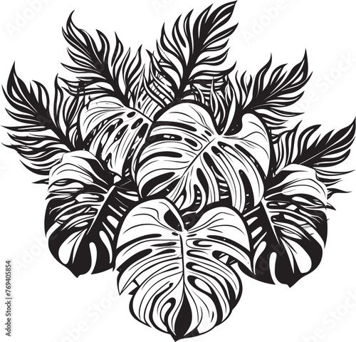 Exotic Leaf Luxe Large Foliage, Black Emblematic Symbol Jungle Canopy Chic Grand Tropical Leaves, Vector Icon Design