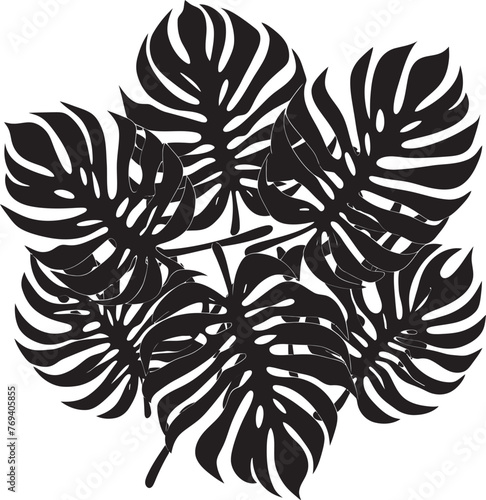Palm Paradise Panorama Oversized Foliage, Emblematic Logo Tropical Leaf Elegance Large Tropical Leaves, Black Icon