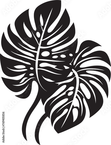 Tropical Leaf Grandeur Large Leaves, Black Vector Emblem Palm Paradise Panorama Oversized Foliage, Emblematic Logo