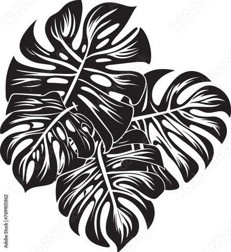 Tropical Leaf Ensemble Large Foliage, Black Vector Symbol Exotic Leaf Extravaganza Oversized Tropical Leaves, Iconic Emblem