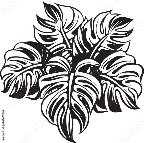 Jungle Canopy Majesty Large Leaves, Black Vector Logo Tropical Leaf Symphony Grand Tropical Foliage, Emblematic Icon
