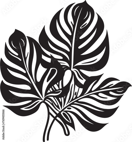 Tropical Leaf Elegance Large Tropical Leaves, Black Icon Rainforest Radiance Grand Leaves, Vector Emblem Design