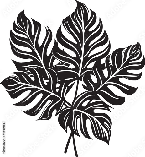 Exotic Leaf Extravaganza Oversized Tropical Leaves, Iconic Emblem Jungle Canopy Majesty Large Leaves, Black Vector Logo