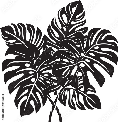 Tropical Leaf Symphony Grand Tropical Foliage, Emblematic Icon Palm Canopy Prestige Large Leaves, Black Emblem Design