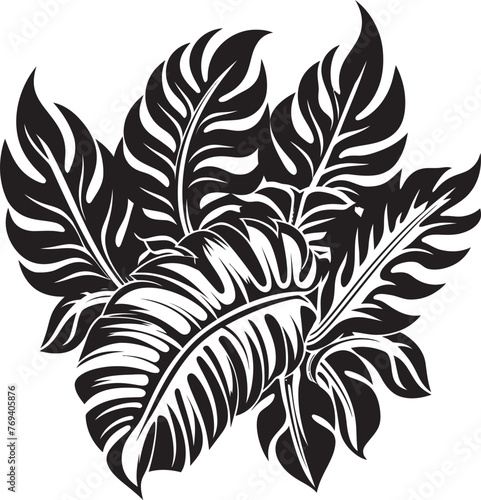 Jungle Canopy Chic Grand Leaves, Emblematic Logo Design Tropical Leaf Grandeur Large Foliage, Black Icon