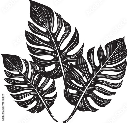 Exotic Leaf Luxe Large Tropical Leaves, Black Vector Emblem Jungle Canopy Chic Grand Leaves, Emblematic Logo Design