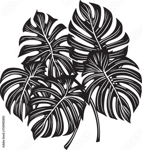 Tropical Leaf Elegance Large Leaves, Black Emblematic Symbol Rainforest Radiance Grand Tropical Foliage, Iconic Vector