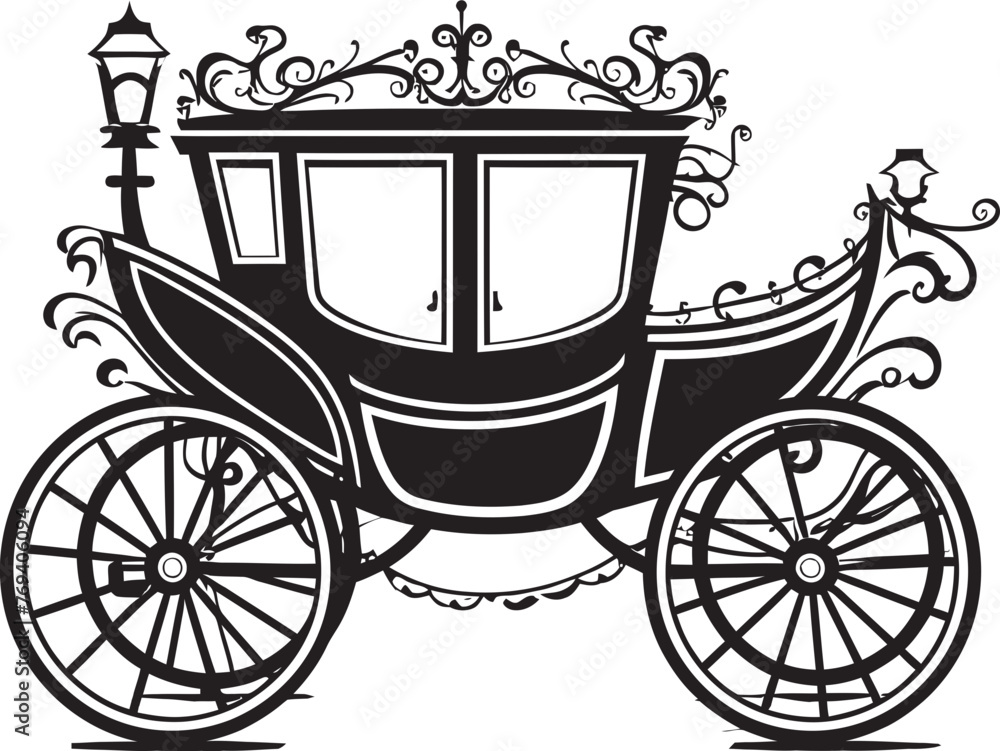 Majestic Matrimonial Ride Ornate Carriage with Iconic Emblem Royal Wedding Transport Elegance in Black Vector Icon