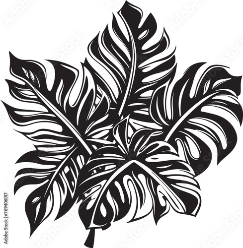 Tropical Oasis Oasis Grand Leaves with Striking Logo Design Palm Paradise Panorama Large Tropical Leaves  Black Vector Symbol