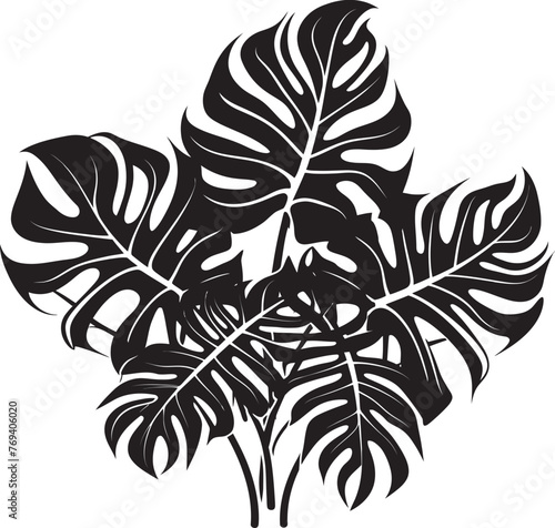 Exotic Leaf Haven Oversized Tropical Leaves and Iconic Black Emblem Jungle Canopy Majesty Large Tropical Leaves, Black Vector Icon