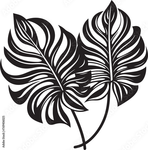 Lush Jungle Luxe Large Tropical Foliage, Iconic Vector Emblem Tropical Leaf Elegance Big Leaves with Iconic Black Symbol