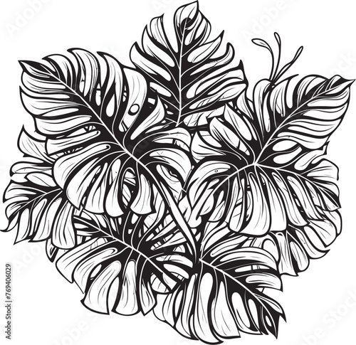 Tropical Wilderness Wonder Oversized Leaves and Emblematic Black Logo Lush Jungle Luxe Large Tropical Foliage, Iconic Vector Emblem