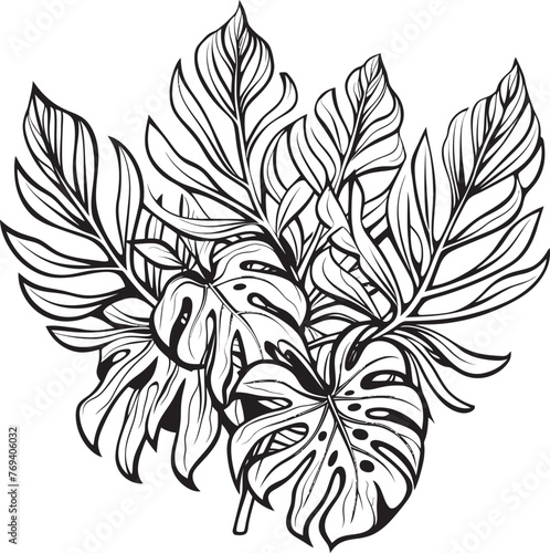 Jungle Oasis Opulence Grand Tropical Leaves, Black Emblem Tropical Leaf Symphony Big Leaves with Iconic Vector Symbol