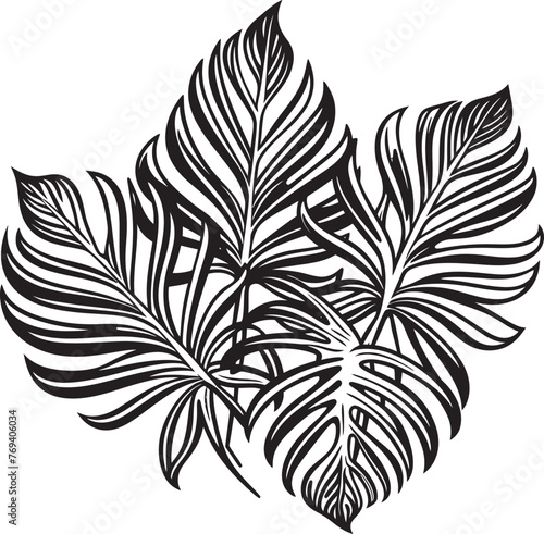 Tropical Leaf Tranquility Oversized Foliage, Vector Icon Rainforest Chic Large Tropical Leaves, Black Emblematic Icon