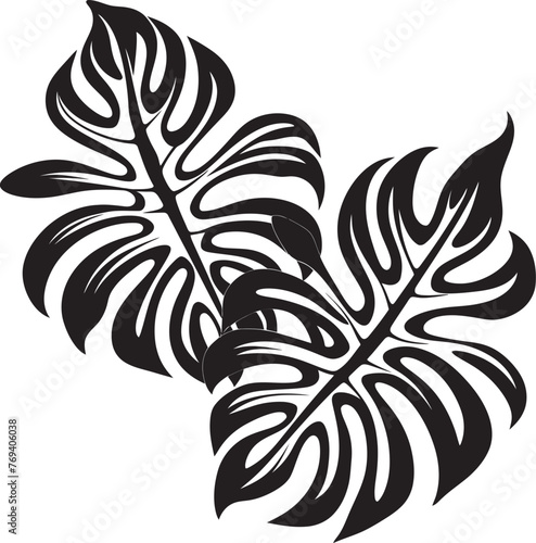 Rainforest Chic Large Tropical Leaves, Black Emblematic Icon Tropical Leaf Ensemble Grand Leaves with Iconic Vector Logo