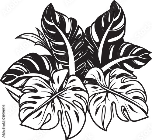 Exotic Foliage Finery Large Tropical Leaves, Black Icon Jungle Canopy Chic Grand Leaves with Iconic Black Emblem
