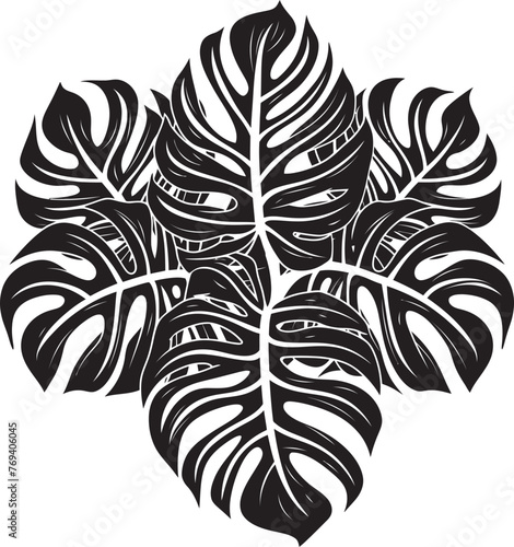 Tropical Leaf Zenith Oversized Leaves, Vector Emblem Design Exotic Foliage Finery Large Tropical Leaves, Black Icon