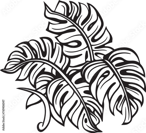 Tropical Leaf Symphony Big Leaves with Iconic Vector Symbol Palm Canopy Classic Large Tropical Leaves, Black Logo Design