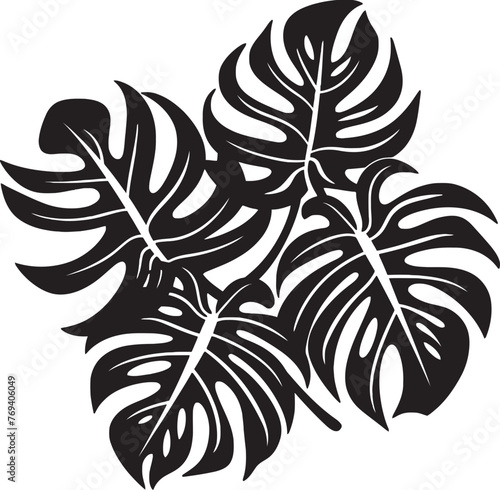 Tropical Leaf Majesty Oversized Leaves, Iconic Emblem Design Exotic Leaf Elegance Large Foliage, Black Vector Icon