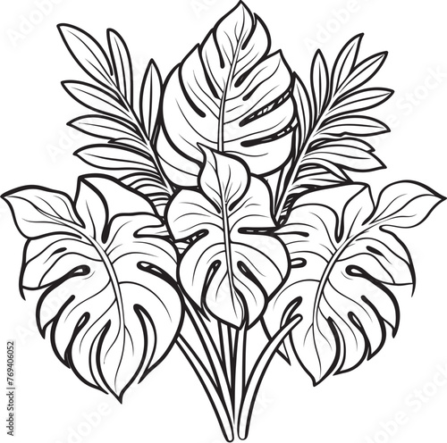 Tropical Leaf Harmony Big Leaves with Vector Emblem Design Palm Canopy Couture Large Tropical Leaves, Black Vector Logo